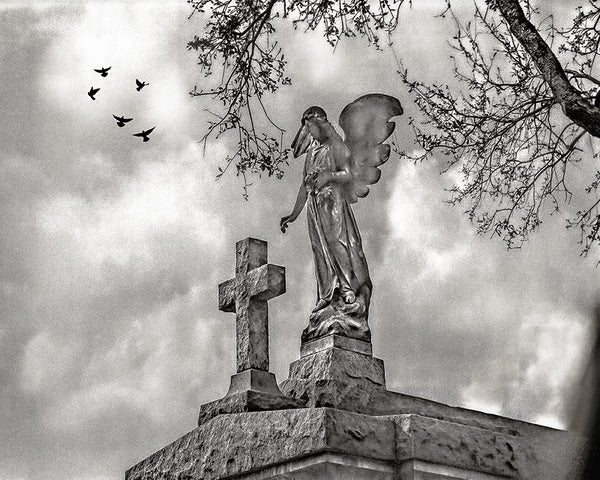 Angel and Cross Sepia, New Orleans Metal Print