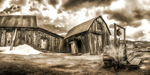Bodie Ghost Town Well Sepia, Panoramic, State Park, California