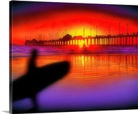 Sunset Surfer Retro, Huntington Beach, California Canvas