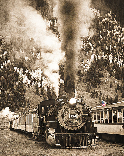 Locomotive to the Past Sepia, Durango-Silverton Railroad, Colorado Standard Art Print