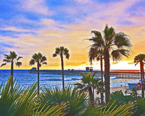 Oceanside Pier Sunset, California Standard Art Print