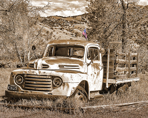 Old Ford and Old Glory Sepia Metal Print