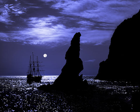 Tall Ship and Full Moon, Lands End, Cabo San Lucas, Baja California