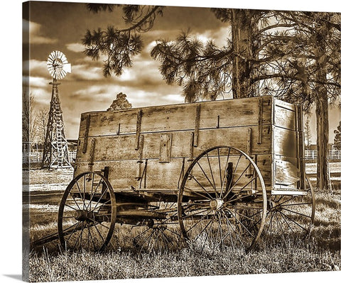 Wood and Wheels Sepia Canvas